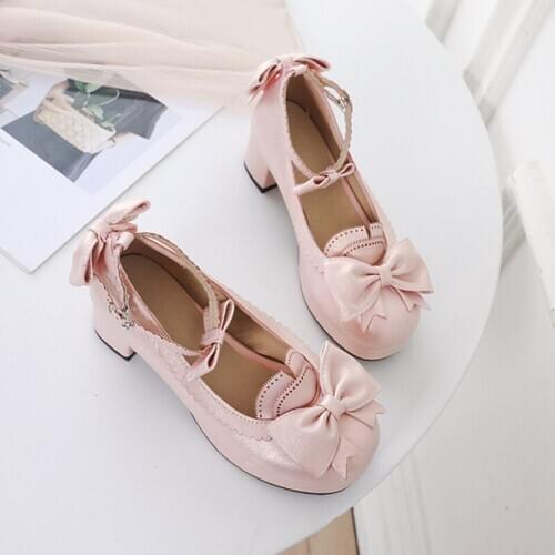 Vintage Sweet Lolita Shoes Japanese sweet Lolita Mori girlMiddle Heel LO shoes Bowknot jk uniform girls shoes