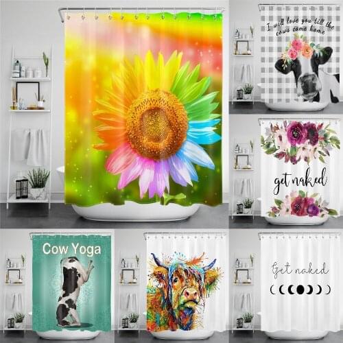 Get Naked Cow Yoga Sunflower Board Shower Curtains Bathroom Curtain Fabric Waterproof Bath Screen Home Decor Bath Accessories
