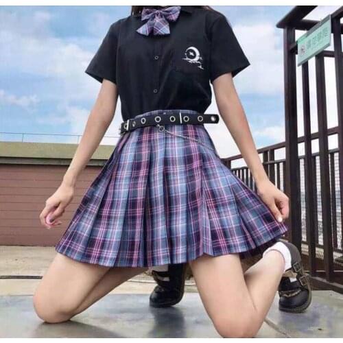 Japanese high-waist college style student plaid skirt women