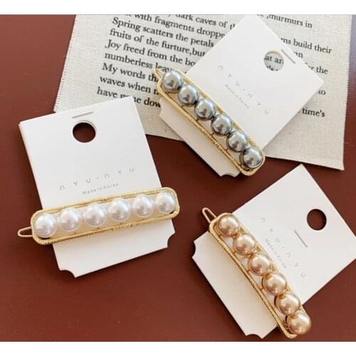 Fashion Imitiation Pearl Word folder Hair Clip Barrettes for Women Girls Handmade Pearl Flowers Hairpins Hair Accessories