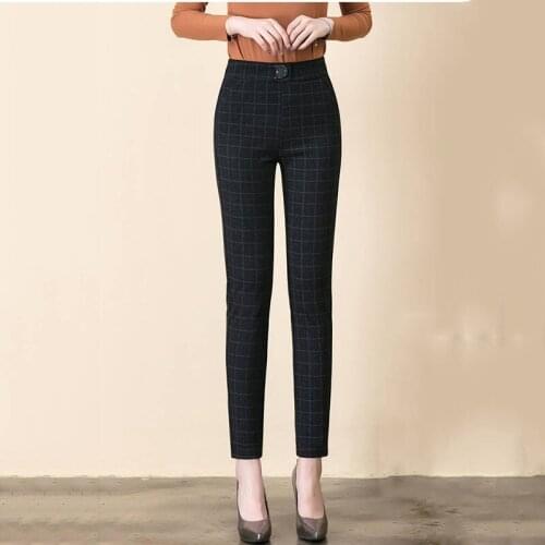 Women Plaid Pants Full Length High Waist Autumn Streetwear High Waist Middle-aged Mother Trousers Leggings Plus Size 5XL 6XL