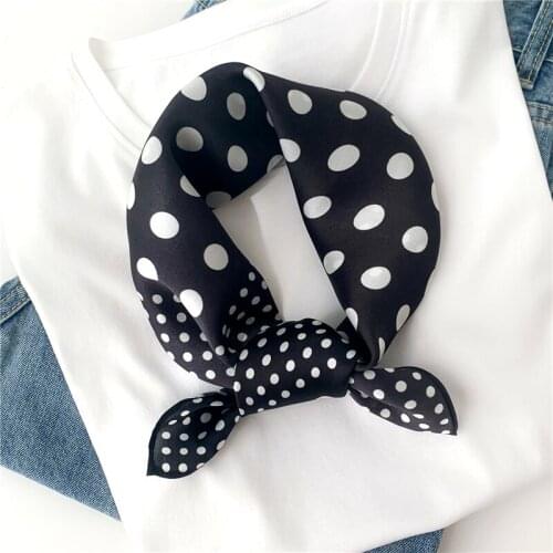 2021 Women Scarf Real Silk Hair Band Small Foulard Female Polka Dot Square Hand High Quality Neck Kerchief Gift Lady Bandana