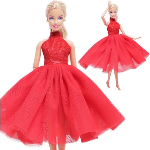 Handmade 1 Set Doll Dress Red Layered Skirt Daily Dating Wedding Party Wear Clothes for Barbie Doll Dollhouse Accessories Toys