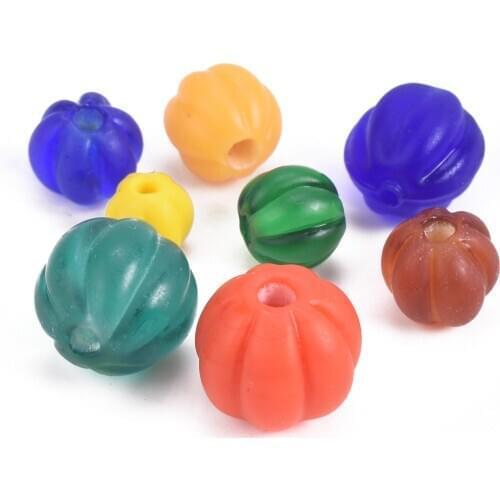 10pcs Round 8mm 10mm 12mm Pumpkin Shape Handmade Lampwork Glass Loose Beads for Jewelry Making DIY Crafts Findings