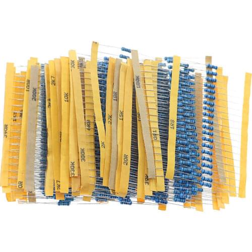 1000Pcs/lot 50Values x 20pcs 1% 0.1 ohm~4.7M ohm 1/2W 0.5W Metal Film Resistor Assorted Kit package