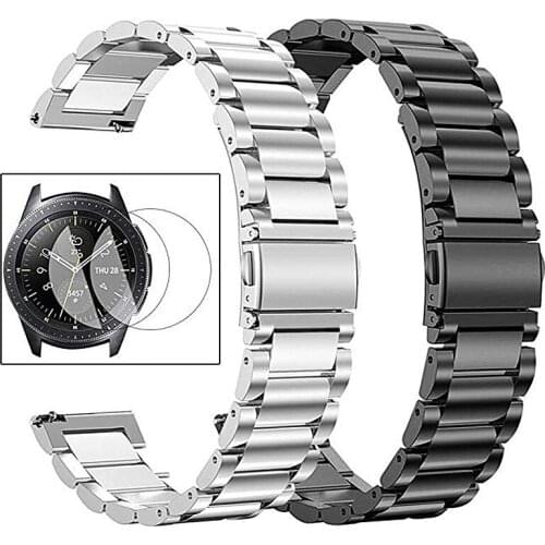 2Pack 22mm 20mm Stainless Steel Solid Wrist Band For Samsung Galaxy Watch 3 45mm 41mm Strap Screen Protector For Galaxy 46mm 42