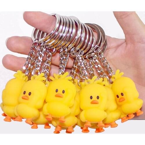 2pcs cartoon anime cute mini yellow duck keychain 4.5*2.5cm duckling key ring pendant jewelry