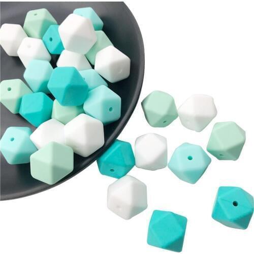 20Pcs Colorful Silicone Geometric Hexagon Beads Teething DIY Necklace Accessories Nursing Material Baby Teethers Best Gifts