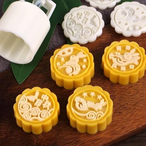 4PCS/Set Mooncake Mold Mid-autumn Festival Supplies Moon Cake Cutter Molds Printing Dessert Plate Tool Kitchen Baking Tool TSLM2