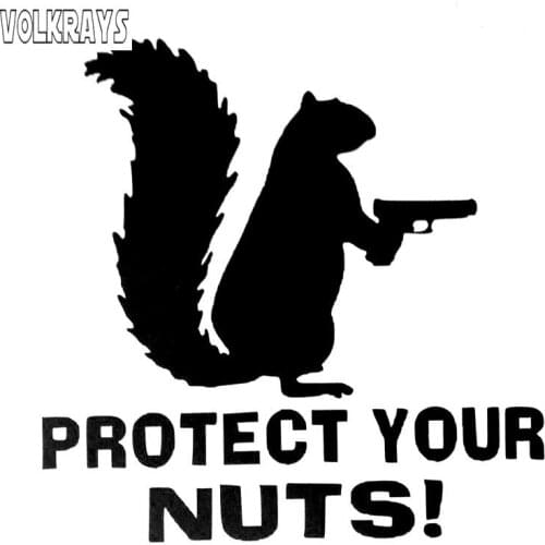 Volkrays Creative Car Sticker Protect Your Nuts Squirrel Police Army Navy Marines Accessories Reflective Black/Sliver,11cm*11cm