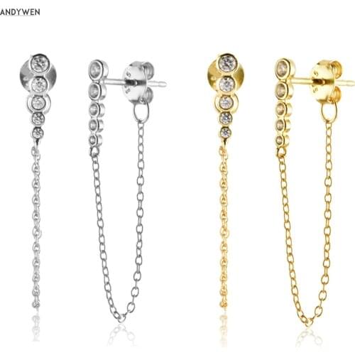 ANDYWEN 925 Sterling Silver Long Chain 70mm Stud Earring Piercing Line Pendiente Luxury European Luxury Jewelry For Women