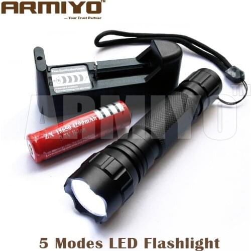 Armiyo 501B 5 Modes (Hi Mid Low Strobe SOS) LED Tactical Flashlight 1300 lumen High Power Hunting Accessories Torch Light