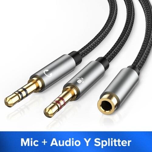 3.5mm Microphone Headset Audio Splitter Cable Female to 2 Male Headphone Mic Aux Extension Cables For Computer with sound card