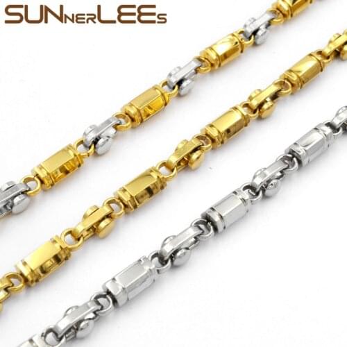 SUNNERLEES 316L Stainless Steel Necklace 6mm Geometric Link Chain Silver Color Gold Plated Men Women Jewelry Gift SC38