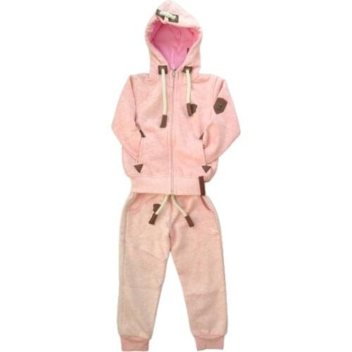 ÇETK-NAK-P Kız Çocuk Pembe Kapüşonlu Pamuklu Fermuarlı Cepli Eşofman Takım