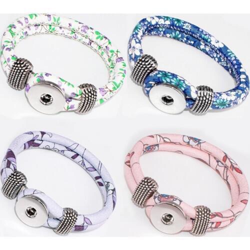 Flower Pu Leather Snap Button Bracelet BR3166 (fit 18mm 20mm Snap)