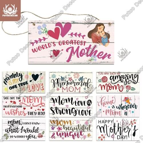 Putuo Decor 2021 Mothers Day Wooden Sign Decoration Home Family Love Wood Wall Door Hanging Sign Mothers Day Present Gift