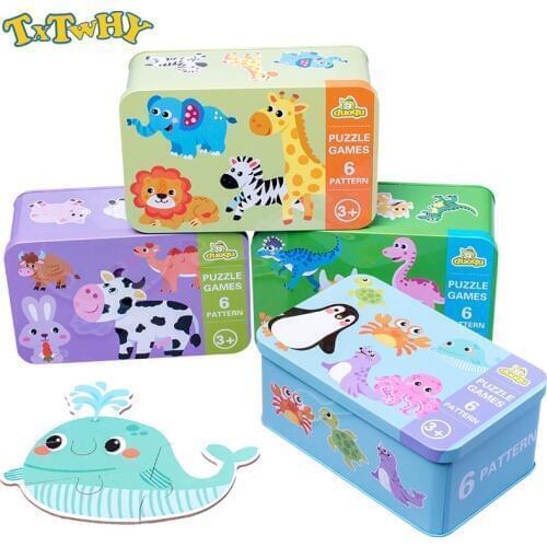 Childrens New Wooden Puzzle Baby Early Educational Toys Cartoon Animal Traffic Wood Jigsaw Puzzles of the Six-in-One Toy