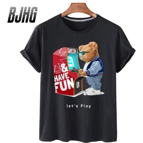 100% Cotton Game Console Bear Print Short-sleeved T-shirt Female Half-sleeved Summer Casual Oversized T-shirt Ladies Shirt S-4XL
