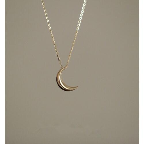 9K Solid Gold Moon Dainty Pendant chic Necklace Charm Minimal wedding bridesmaid gift love