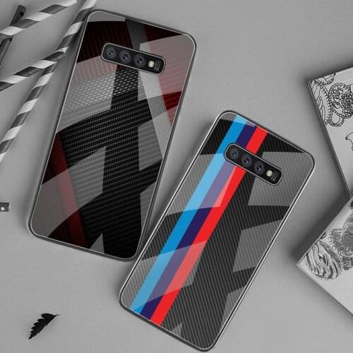 HUAGETOP Car Carbon Fibre Soft Phone Case Capa Tempered Glass For Samsung S20 Plus S7 S8 S9 S10 Plus Note 8 9 10 Plus