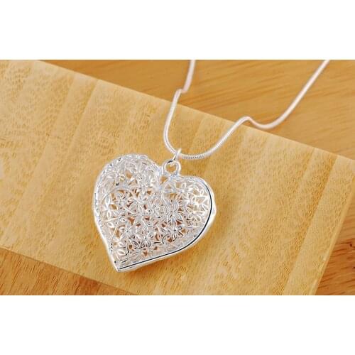 Fine 925 Sterling Silver Leaf pattern Pendant Necklace For Women 18 inches Christmas gifts lady party wedding fashion Jewelry