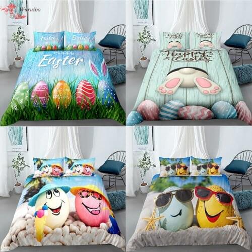 Happy 3D Bedding Set Easter Eggs Duvet Cover Set Bed Cover Quilt Cover Pillowcase Single Twin King Queen Size 2/3 Piece For Gift