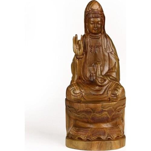 Mahogany Buddha crafts sitting lotus Guanyin Fengshui ornaments sandalwood carving Buddha praying for peace
