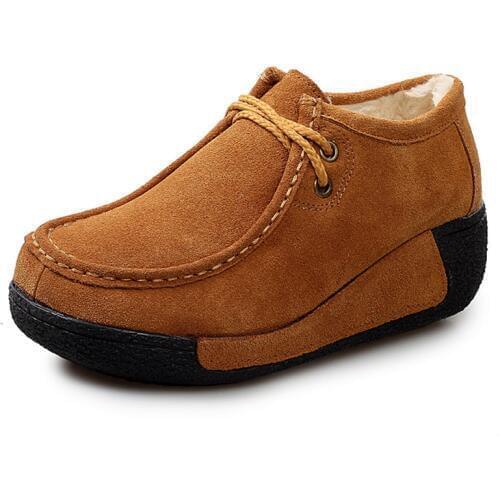 Genuine Leather Platform Sneakers Winter Shoes Women Warm Plush Wedge Ladies Shoes Comfort Casual Shoes Woman XKD7064