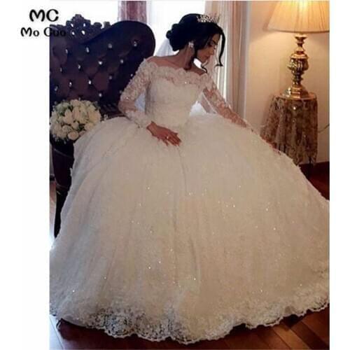 Illusion Off the Shoulder Wedding Dress Long Sleeves Lace Up Back Appliques Vestido De Novia Lace Bridal Gowns