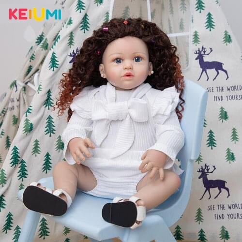 KEIUMI 57 CM Baby Doll Girl Reborn Toddler Soft Full Silicone Body Realistic Lovely Newborn Dolls For Kids Playing Toy Birthday
