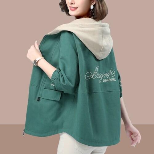 2021 New Autumn Womens Jacket Long Sleeve Causal Basic Coat Hooded Windbreaker Female Jackets Loose Outwear Plus Size 4XL C-53