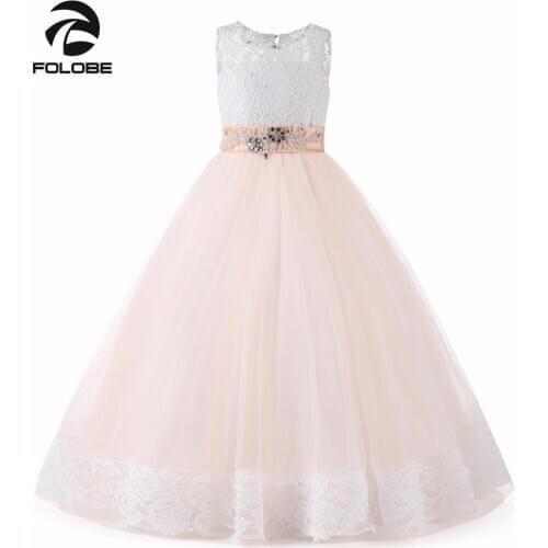Light Champagne Crystal Beading Lace Flower Girl Dresses For Wedding Bow Sash Girls First Communion Gowns Special Occasion Dress
