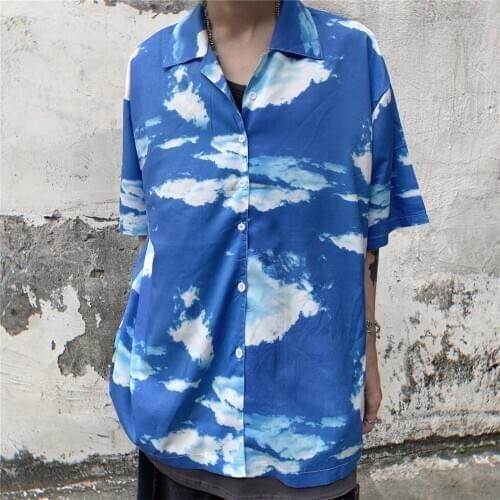 Men Summer Shirt Harajuku Blouse Button Up Cardigan Tops Ulzzang Korean Clothes Streetwear Hawaiian Beach Clothing