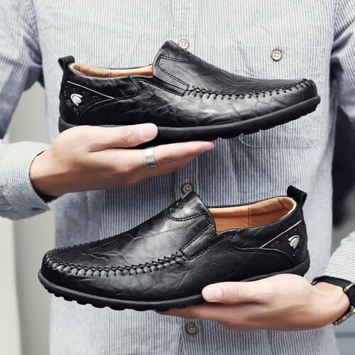 Summer Genuine Leather Men Casual Shoes Luxury Brand 2019 Mens Loafers Moccasins Breathable Slip on Black Formal Shoes JKPUDUN
