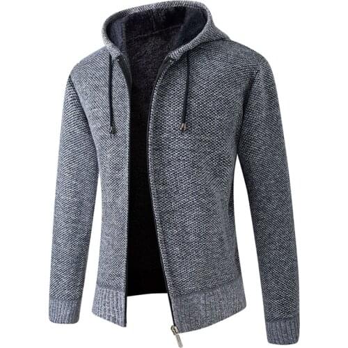 Hooded Mens Sweater Knit Wool Liner Cardigan for Men Autumn Winter Solid Outerwear Sweatshirts Vintage Clothing 2021