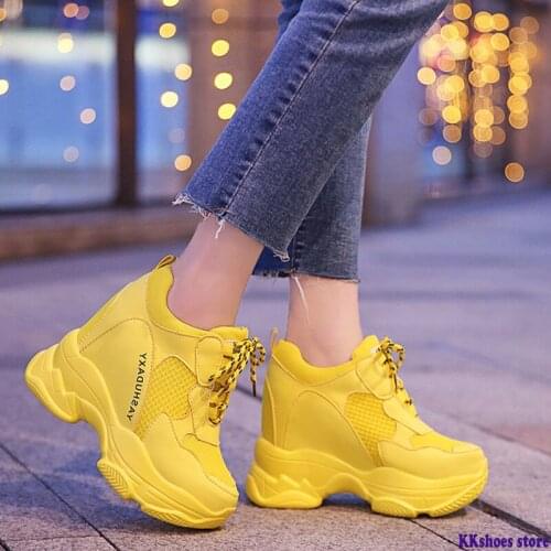Soft Casual Thick Sneaker Platform Summer Breathable Mesh Womens Shoes Flat Casual Yellow Sports Shoes Female Orange 2020