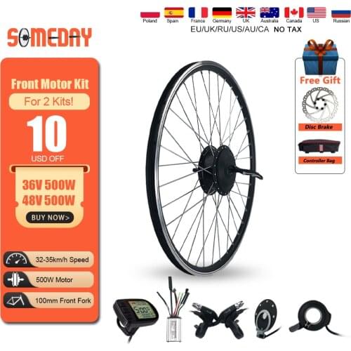 SOMEDAY 36V/48V 500W Electric Bicycle Conversion Kit 16''-29'' 700C Brushless Gear Front Hub Motor Wheel For Electric Bike
