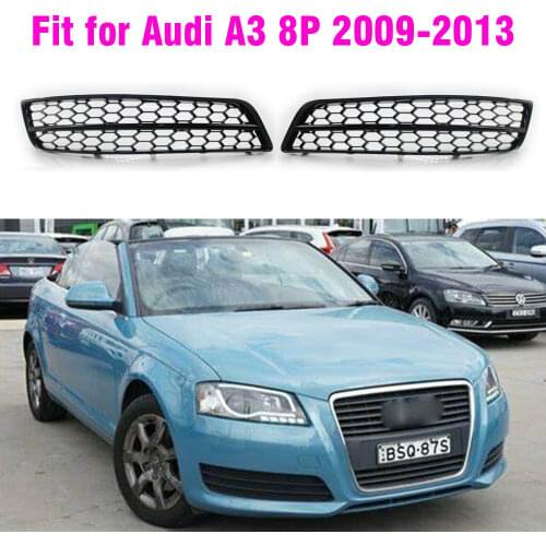 For Audi A3 8P 2009-2013 Glossy Black Car Front Fog Light Grill Cover Trim Honeycomb Grill