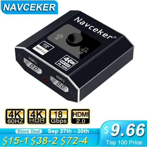 Navceker HDR HDMI Switcher 4K Bi-Direction 2.0 HDMI Switch 1x2/2x1 Adapter 2 in 1 out Converter for PS4 PS5 TV Box HDMI Splitter