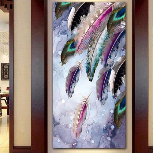 Full squareround diamond embroidery Colorful Feather 5d diy diamond painting cross stitch mosaic scenery puzzle stickerZP-3448
