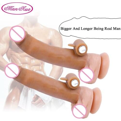 Realistic Vibration Penis Enlargement Sleeve Reusable Male Liquid Silicone Condoms Enlargement Big Penis Adult Sex Products Pene
