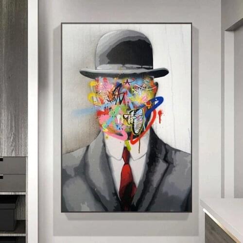 Rene Magritte Famous Painting Son of Man Graffiti Art Posters and Prints Pop Art Canvas Paintings Street Art for Home Decor