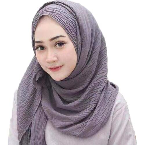 Womens Plain Crinkle Bubble Chiffon Hijab Scarf Solid Color Long Scarves Headband Turban Maxi Muslim Shawls 20 Color 1PC Retail