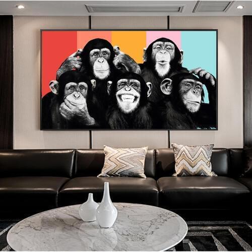Funny Monkeys Abstract Canvas Art Posters And Prints Animals Wall Art Canvas Paintings Kids Room Decor Art Pictures Wall Cuadros