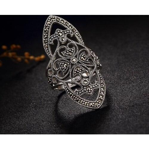 Thailand Thai Silver Marcasite Ring Hot Sale 100% Real 925 Silver Vintage Ring for Women Rings