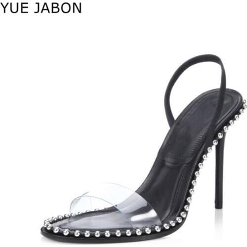 Women sandals Black transparent PVC thin heels slippers women high heels pointed toe slides party Slip-on Rome Style Woman Shoe