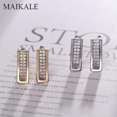 MAIKALE New Fashion Unique Design Stud Earrings Paved AAA Cubic Zirconia Gold Silver Color Small Earrings for Women Jewelry Gift