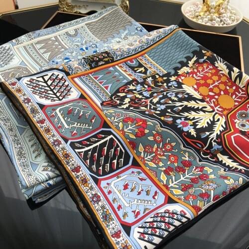Carpet Print 100% Silk Scarf Shawl Cape Women Large Square Silk Wraps Sarves Foulard 135x135cm