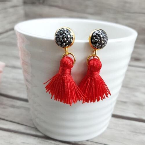 1 Pair cotton Silk Tassel Earrings,Pave crystal Rhinestone Tassel Jewelry, For Women Bohemia Earrings ER507
